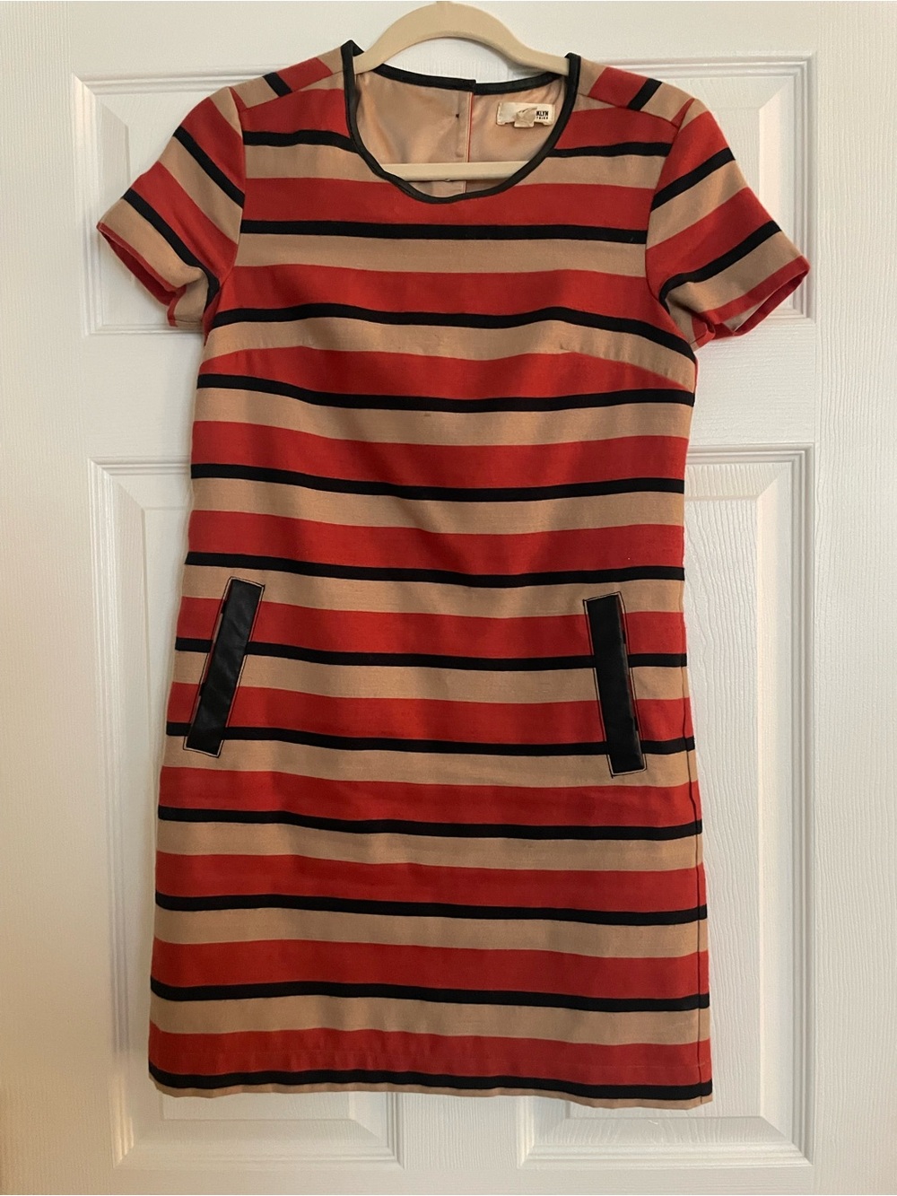 Brooklyn Industries Red and Tan Striped Short Sleeve Mini Dress